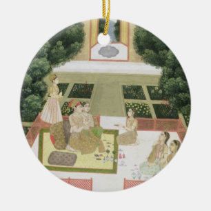 Ein Paar in einem Garten, der Musik mit femal hör Keramikornament