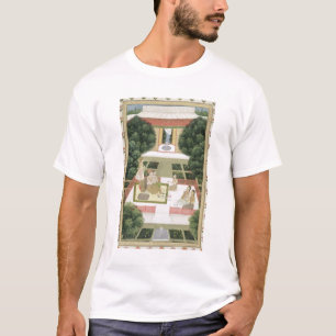 Ein Paar in einem Garten, der Musik mit femal hör T-Shirt