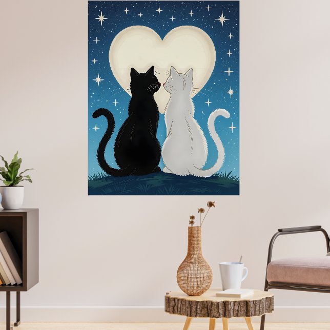 Ein paar Katzen in Liebe unter dem Mond Poster (Wohnzimmer 3)