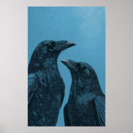 Ein Paar Krähen auf blauem Hintergrund Poster