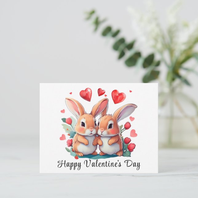 Ein paar lustige Aquarellkaninchen Ankündigungspostkarte (Stehend Vorderseite)