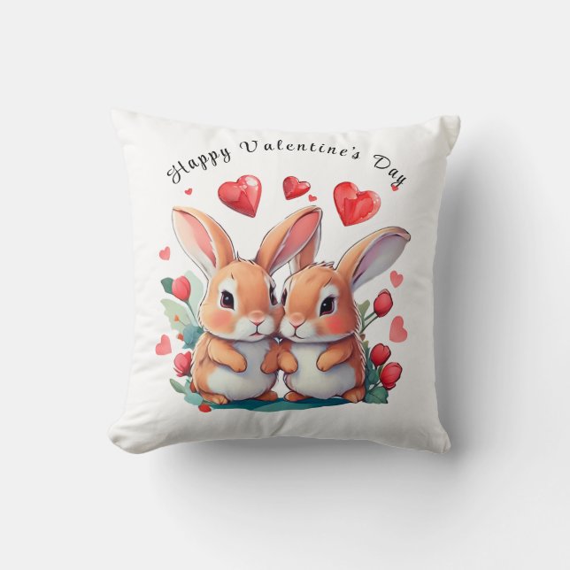 Ein paar lustige Aquarellkaninchen Kissen (Vorderseite)