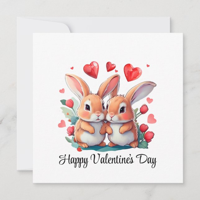 Ein paar lustige Aquarellkaninchen Save The Date (Vorderseite)