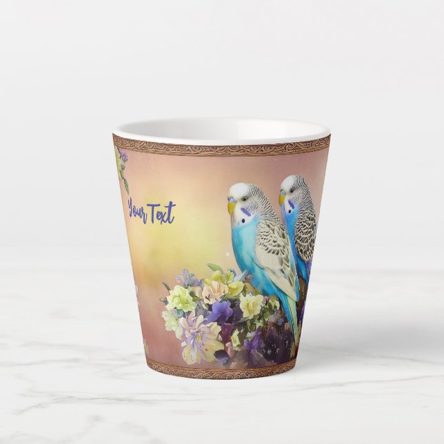 Ein Paar Niedlicher blauer Parakeets Milchtasse (Vorderseite)