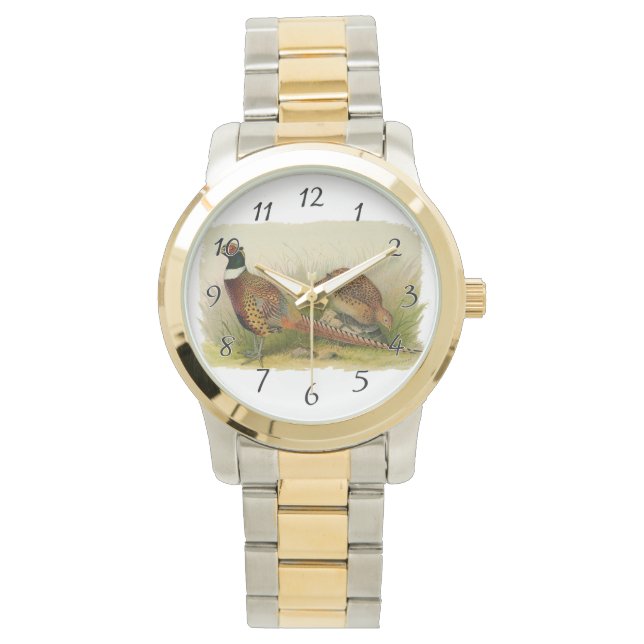 Ein Paar Ring mit halshaltigem Fasan in einem Gras Armbanduhr (Vorderseite)