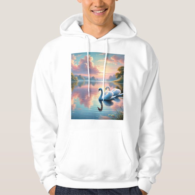 Ein Paar Schwäne, die auf einem ruhigen See gleite Hoodie (Vorderseite)