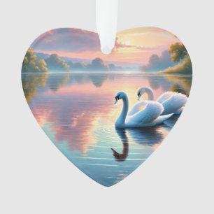 Ein Paar Schwäne, die auf einem ruhigen See gleite Ornament