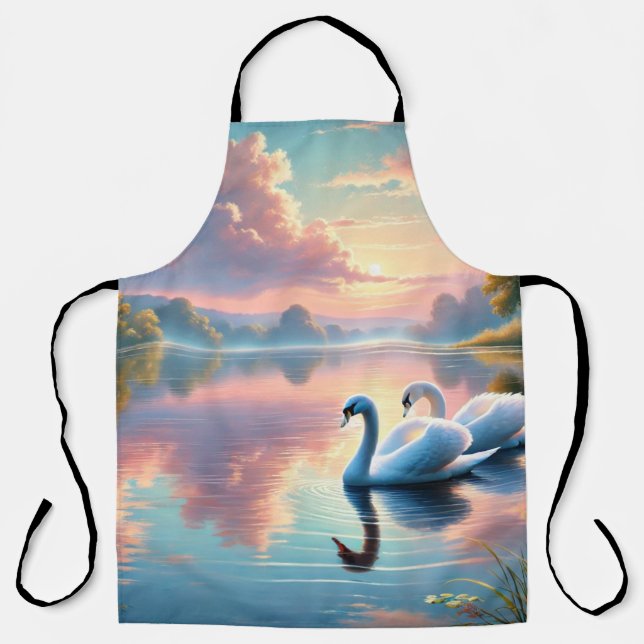 Ein Paar Schwäne, die auf einem ruhigen See gleite Schürze (Vorderseite)