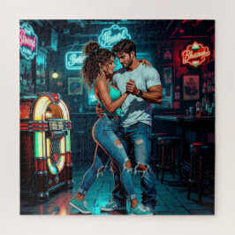 Ein Paar tanzt in einer Bar | Comic-Hyperrealist Puzzle