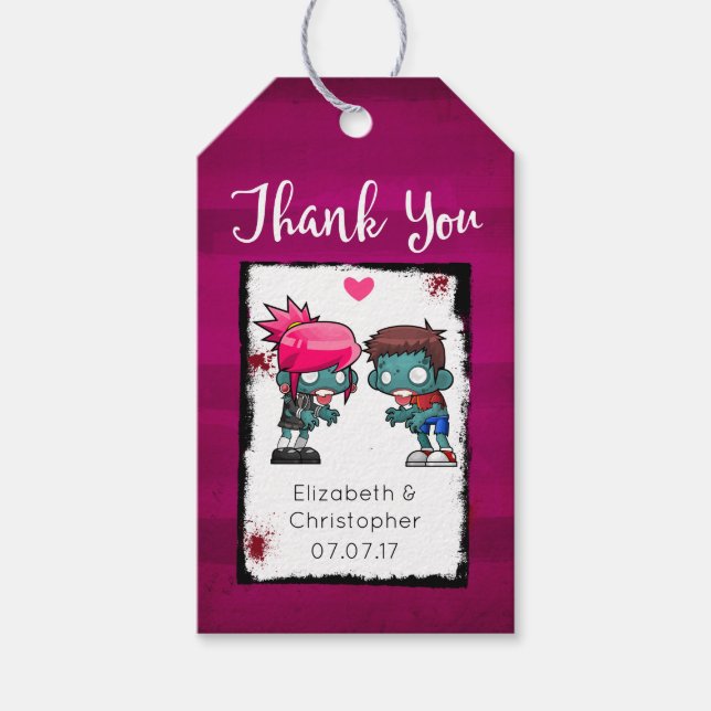 Ein Paar Zombies in der Liebe Hochzeit Vielen Dank Geschenkanhänger (Vorderseite)