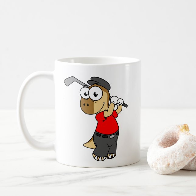 Ein Pachycephalosaurus Dinosaurier Playing Golf. Kaffeetasse (Mit Donut)