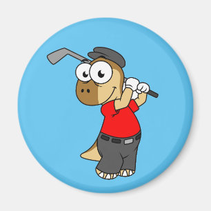Ein Pachycephalosaurus Dinosaurier Playing Golf. Magnet
