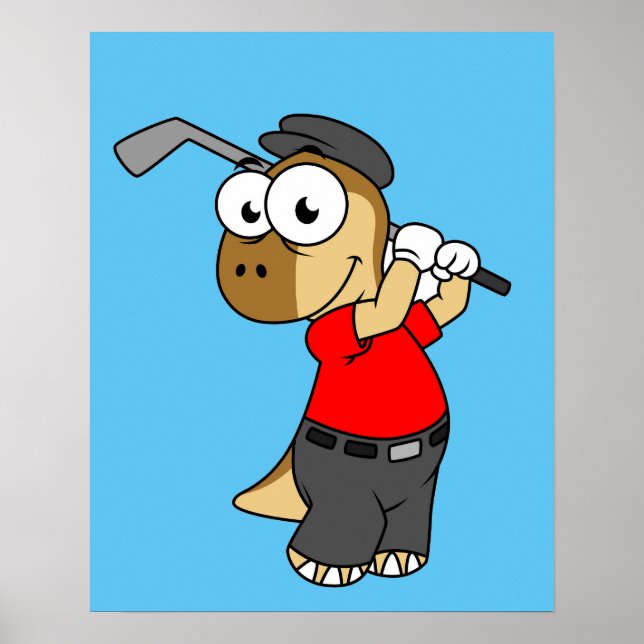 Ein Pachycephalosaurus Dinosaurier Playing Golf. Poster (Vorne)