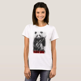 Ein Panda spielt Rock mit E-Gitarre auf Schwarz T-Shirt