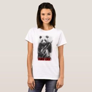 Ein Panda spielt Rock mit E-Gitarre auf Schwarz T-Shirt