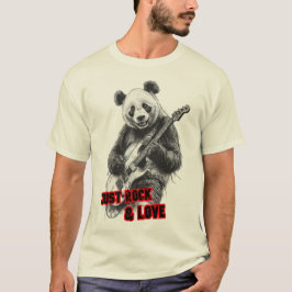 Ein Panda spielt Rock mit E-Gitarre auf Schwarz T-Shirt