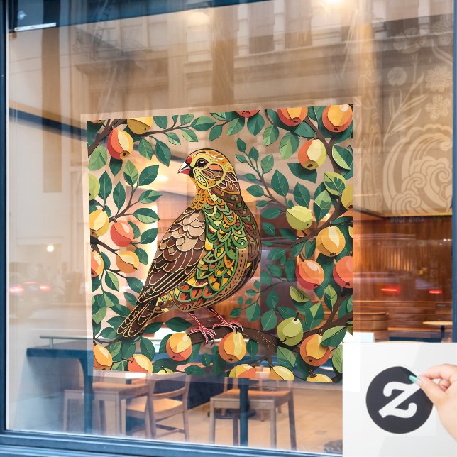 Ein Partridge in einem Birnbaum-Ausschnitt im Stif Fensteraufkleber (Café-Fenster)