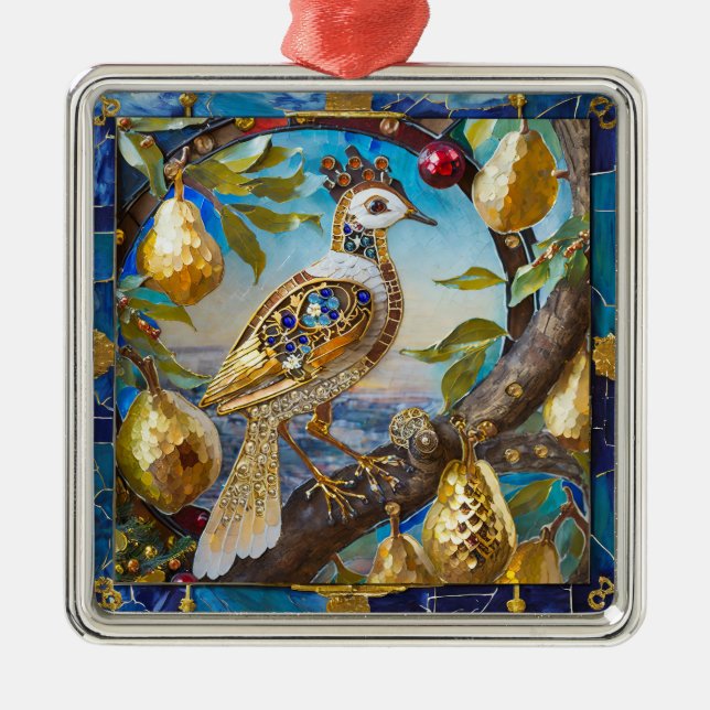 Ein Partridge in einem Birnenbaum Ornament Aus Metall (Vorne)