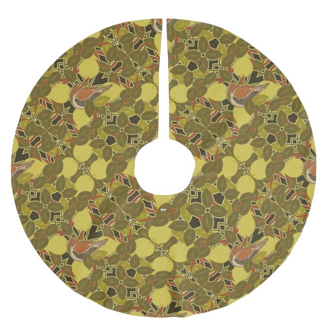 Ein Partridge in einem Birnenbaum Weihnachten Polyester Weihnachtsbaumdecke (Vorderseite)