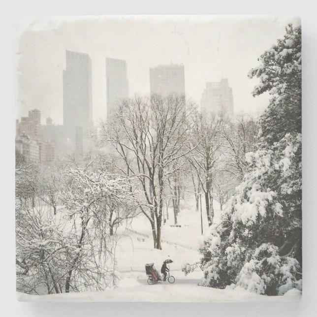 Ein Pedicab im Central Park während des Winters Steinuntersetzer (Vorderseite)