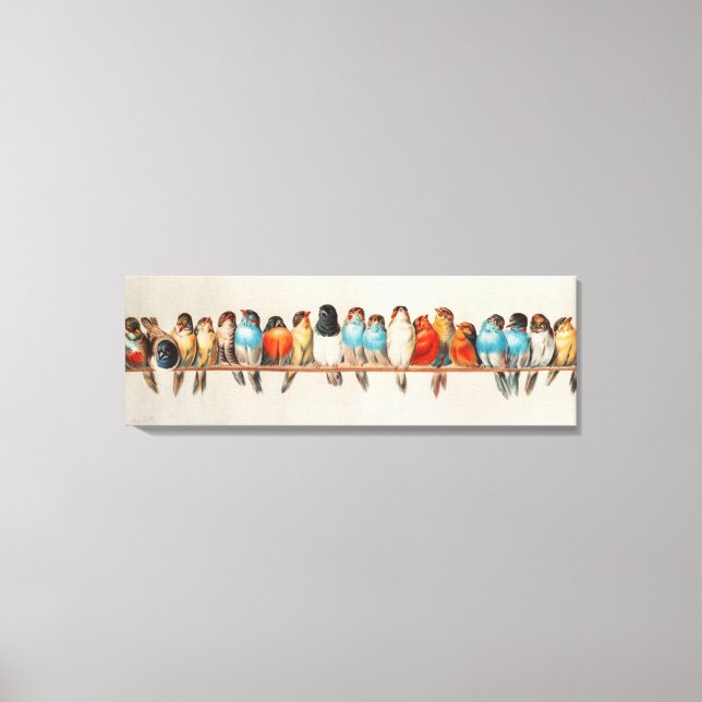 Ein Perch von Vögeln Vintage Illustrationswandkuns Leinwanddruck (Vorderseite)