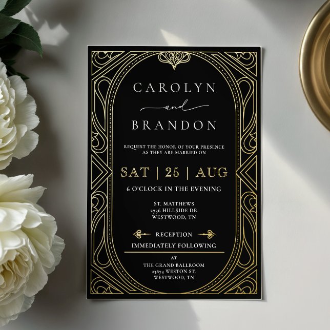 Ein perfektes Wochenende in Locarno Folieneinladung (Art Deco real gold foil elegant wedding invitation)