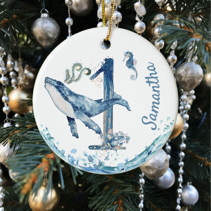 Ein Personalisierter Whale Cerami, ein Erstes Gebu Keramik Ornament