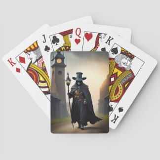 Ein Pestarzt, der ein Personal in einem Spielkarten