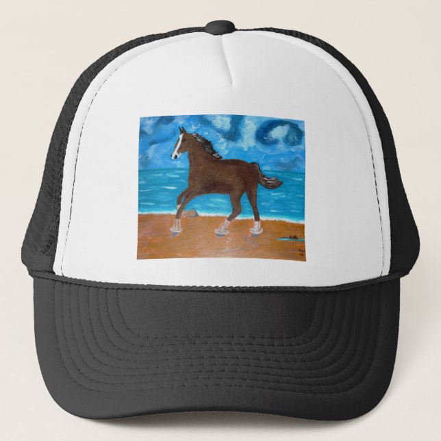 Ein Pferd am Strand Truckerkappe (Vorderseite)