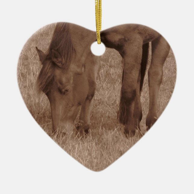 Ein Pferd lässt auf Weide weiden Keramik Ornament (Vorne)