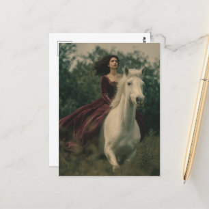 Ein Pferd und Reiter im Wald Postkarte