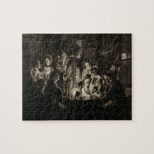 Ein Philosoph, der ein Experiment auf der Luft Pum Puzzle