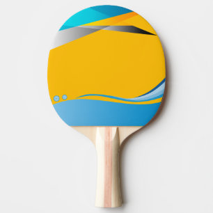 Ein Ping Pong Paddel mit gelb-blau-gelben Motiven Tischtennis Schläger