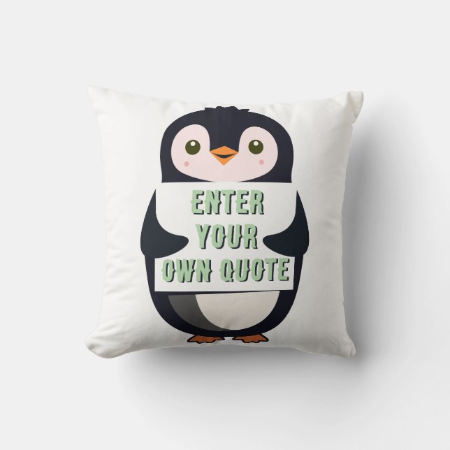 Ein Pinguin, der ein Schild mit anpassbarem Text h Kissen (Vorderseite)