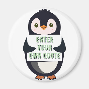 Ein Pinguin, der ein Schild mit anpassbarem Text h Magnet