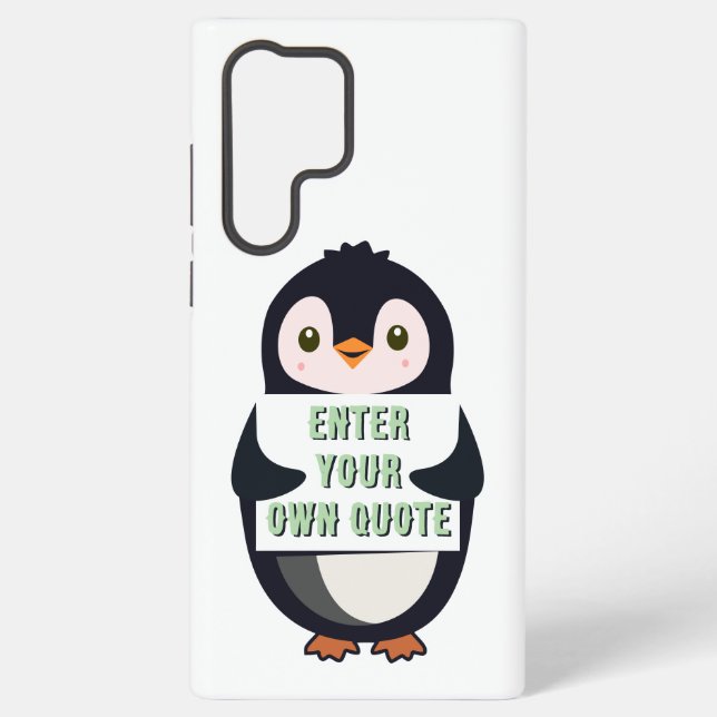 Ein Pinguin, der ein Schild mit anpassbarem Text h Samsung Galaxy Hülle (Rückseite)