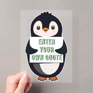 Ein Pinguin hält ein Schild mit anpassbarem Text t Acryleinladungen