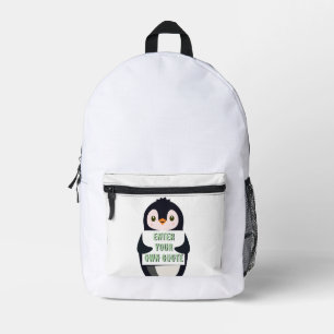 Ein Pinguin hält ein Schild mit anpassbarem Text t Bedruckter Rucksack