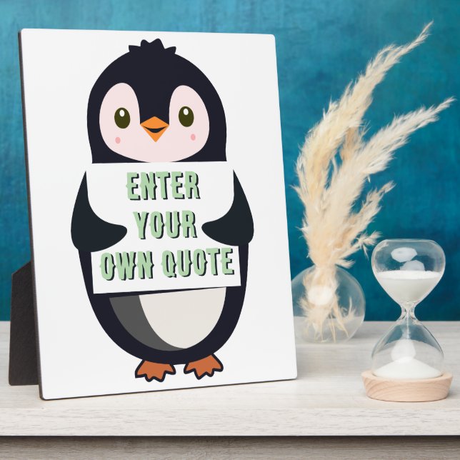 Ein Pinguin hält ein Schild mit anpassbarem Text t Fotoplatte (Seite)