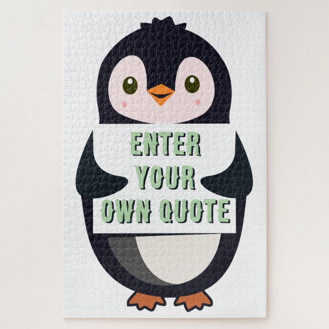 Ein Pinguin hält ein Schild mit anpassbarem Text t Puzzle (Vertikal)