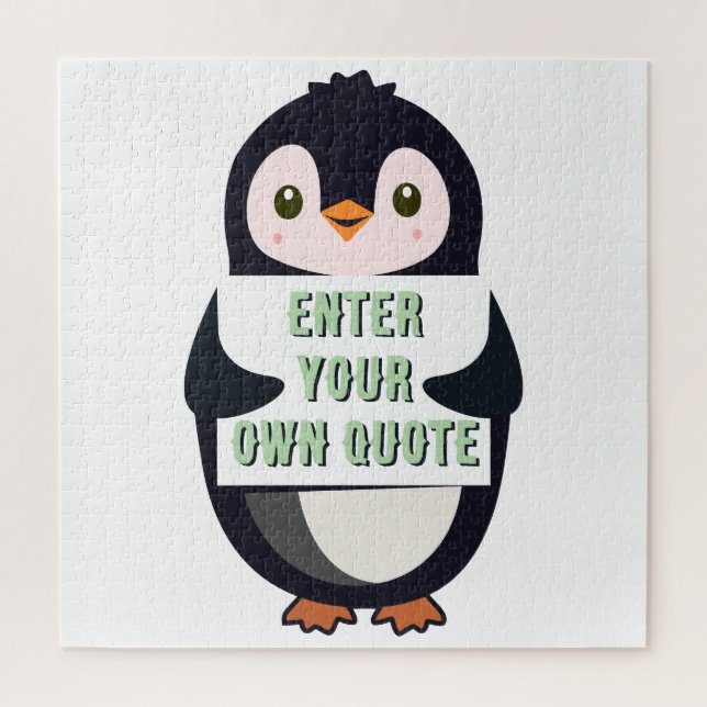 Ein Pinguin hält ein Schild mit anpassbarem Text t Puzzle (Vertikal)