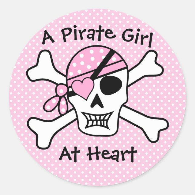 Ein Piratenmädchen im Herzen Niedlich Pink Girly P Runder Aufkleber (Vorderseite)