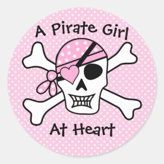 Ein Piratenmädchen im Herzen Niedlich Pink Girly P Runder Aufkleber