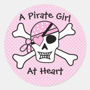 Ein Piratenmädchen im Herzen Niedlich Pink Girly  Runder Aufkleber