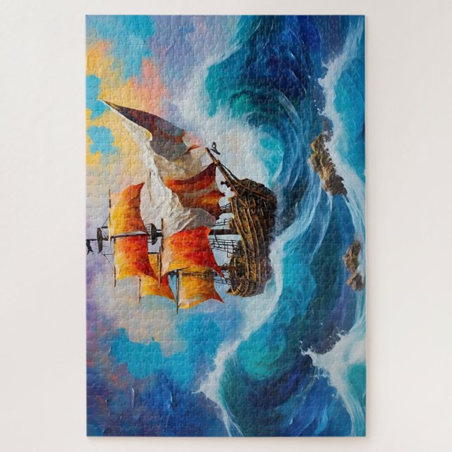 Ein Piratenschiff in einer Wasserwelle Puzzle (Vertikal)
