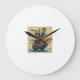 ein Piratenschiff mit Papagei Große Wanduhr