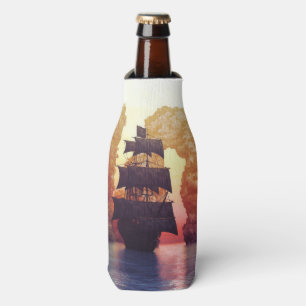 Ein Piratenschiff von einer Insel bei Sonnenunterg Flaschenkühler