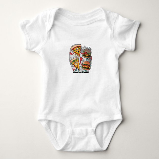 Ein Pizzasschnitt mit einem Burger. Baby Strampler (Vorderseite)