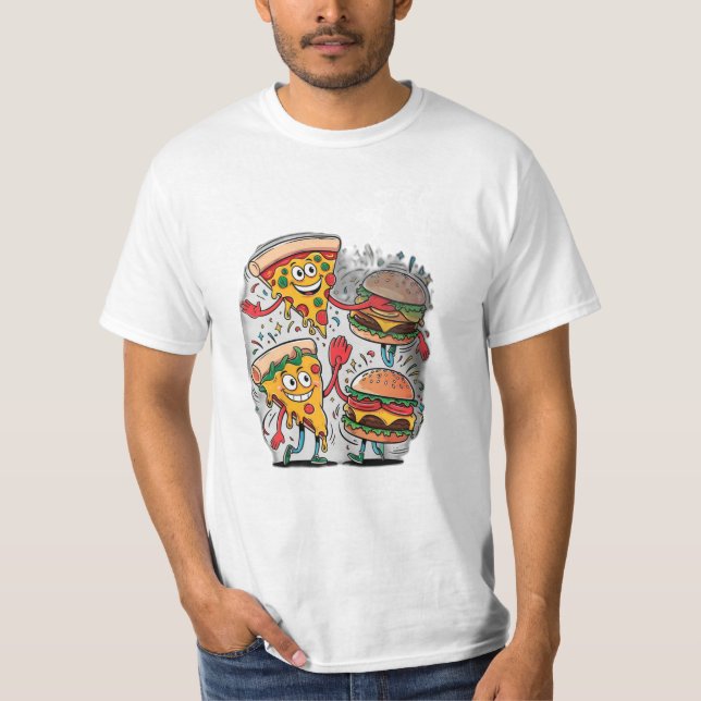Ein Pizzasschnitt mit einem Burger. T-Shirt (Vorderseite)