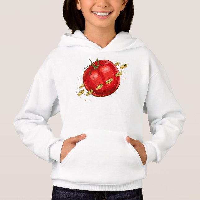Ein Planet der Tomaten mit Pizzen um ihn herum Hoodie (Vorderseite)